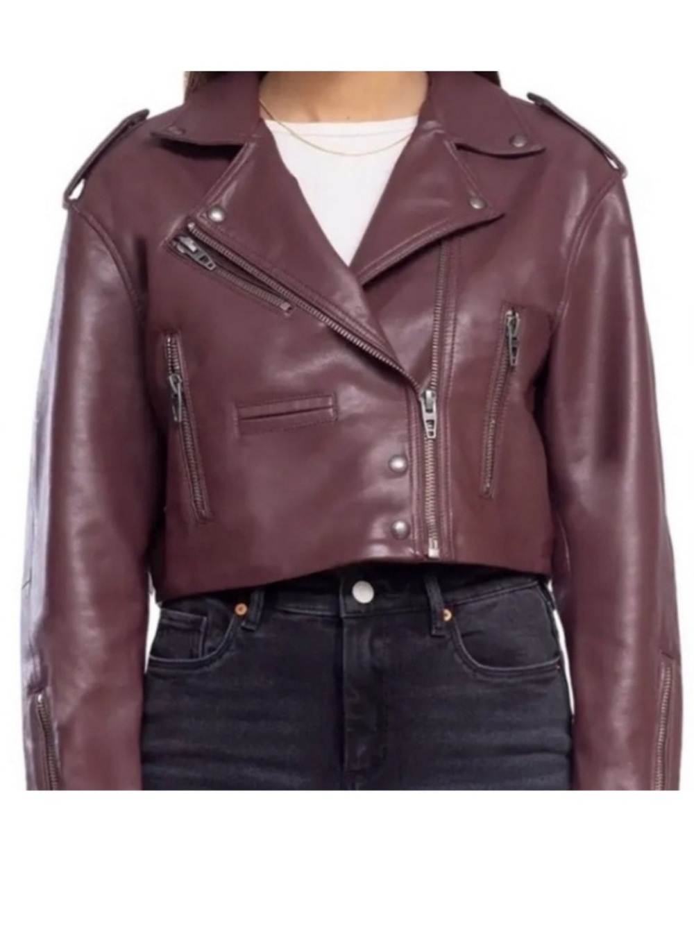 Blank NYC burgundy Cropped Leather Moto Jacket